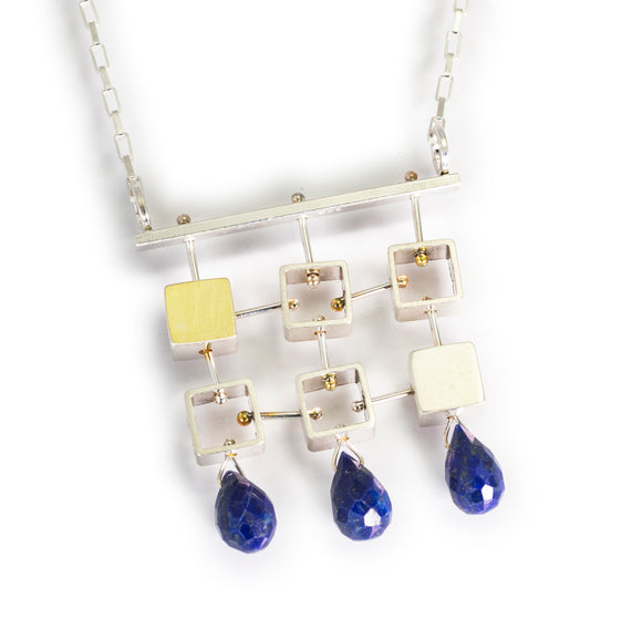 Six Mini Squares Necklace with Gemstones