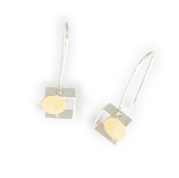 Small Square Earrings With 18K Bimetal Dot