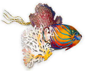 Blue Ring Anglefish and Sea Fans Wall Sculpture