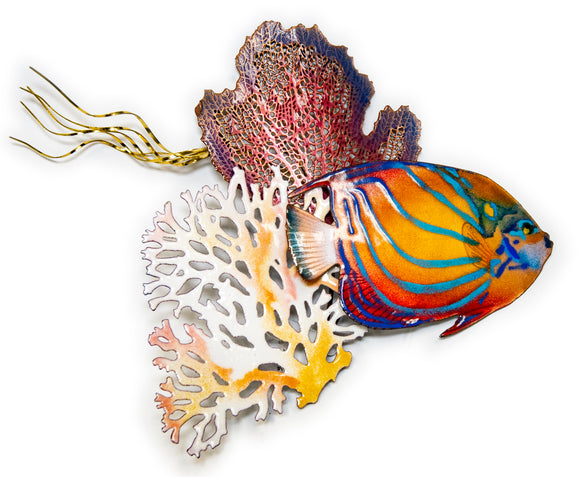 Blue Ring Anglefish and Sea Fans Wall Sculpture