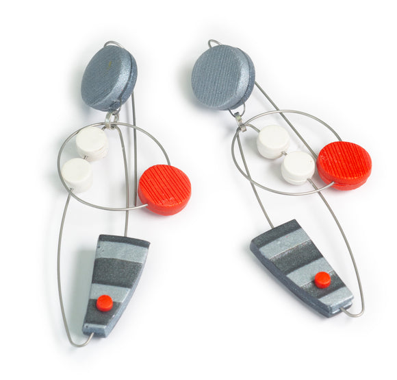 Drop Circle Grey Red Earrings - ABJ/EDCGR