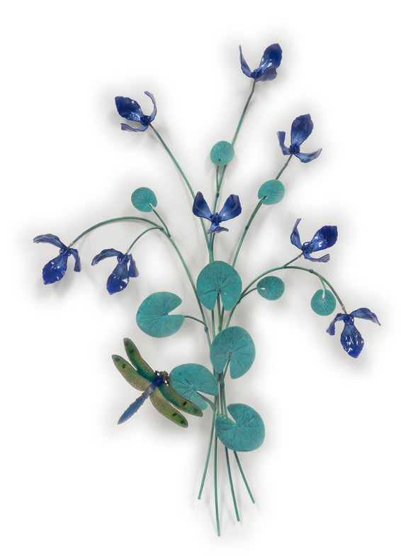 Large Blue Flowers with Dragonfly Wall Sculpture