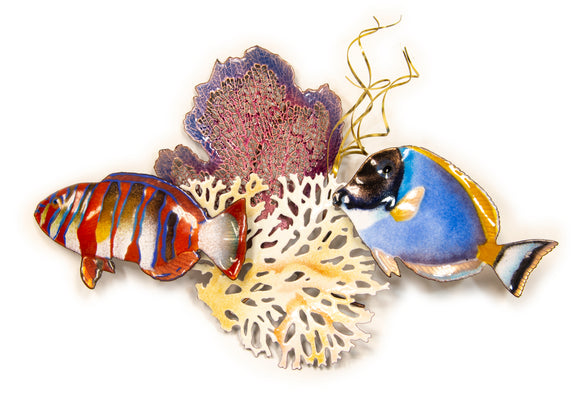 Surgeon & Tusk Fish with Sea Fan and Coral Wall Sculpture
