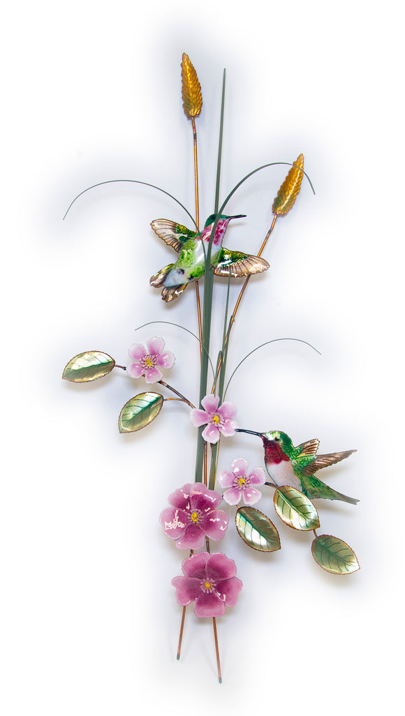 Hummingbirds With Wild Rose Flowers Wall Sculpture
