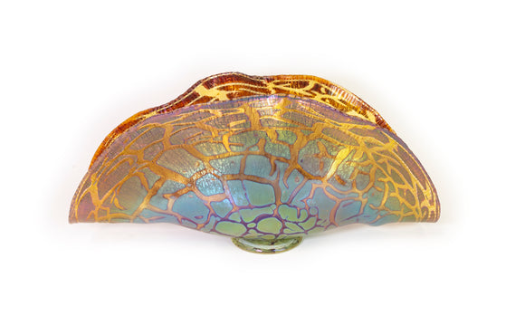 Clam Shell Bowl in Copper Ruby, Iris Gold Crackle
