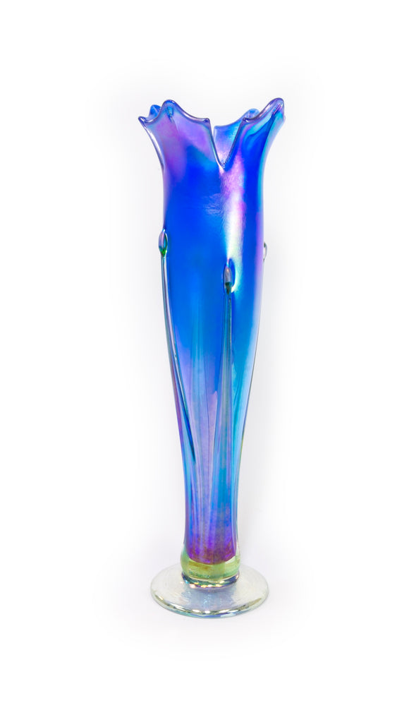 Flower Vase In Iridized Cobalt