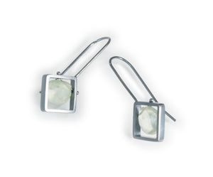 Diagonal Square Frame Earring with Prehnite