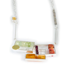 Triple Rectangle Necklace With Mixed Stones - NLR123-BIS
