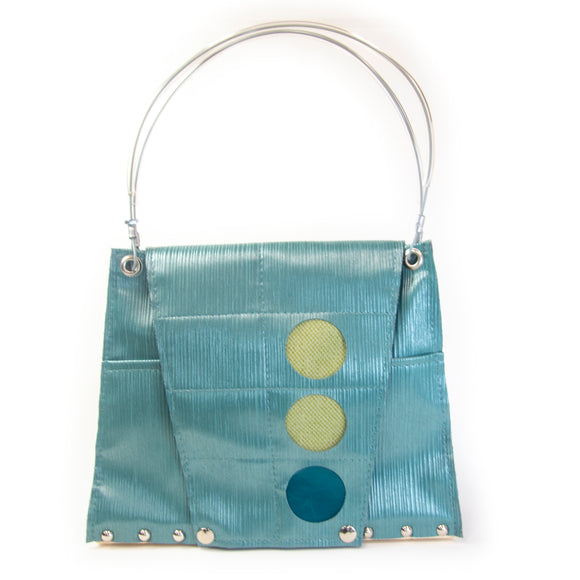Flap Circle Purse in Blue Lines, Green and Teal